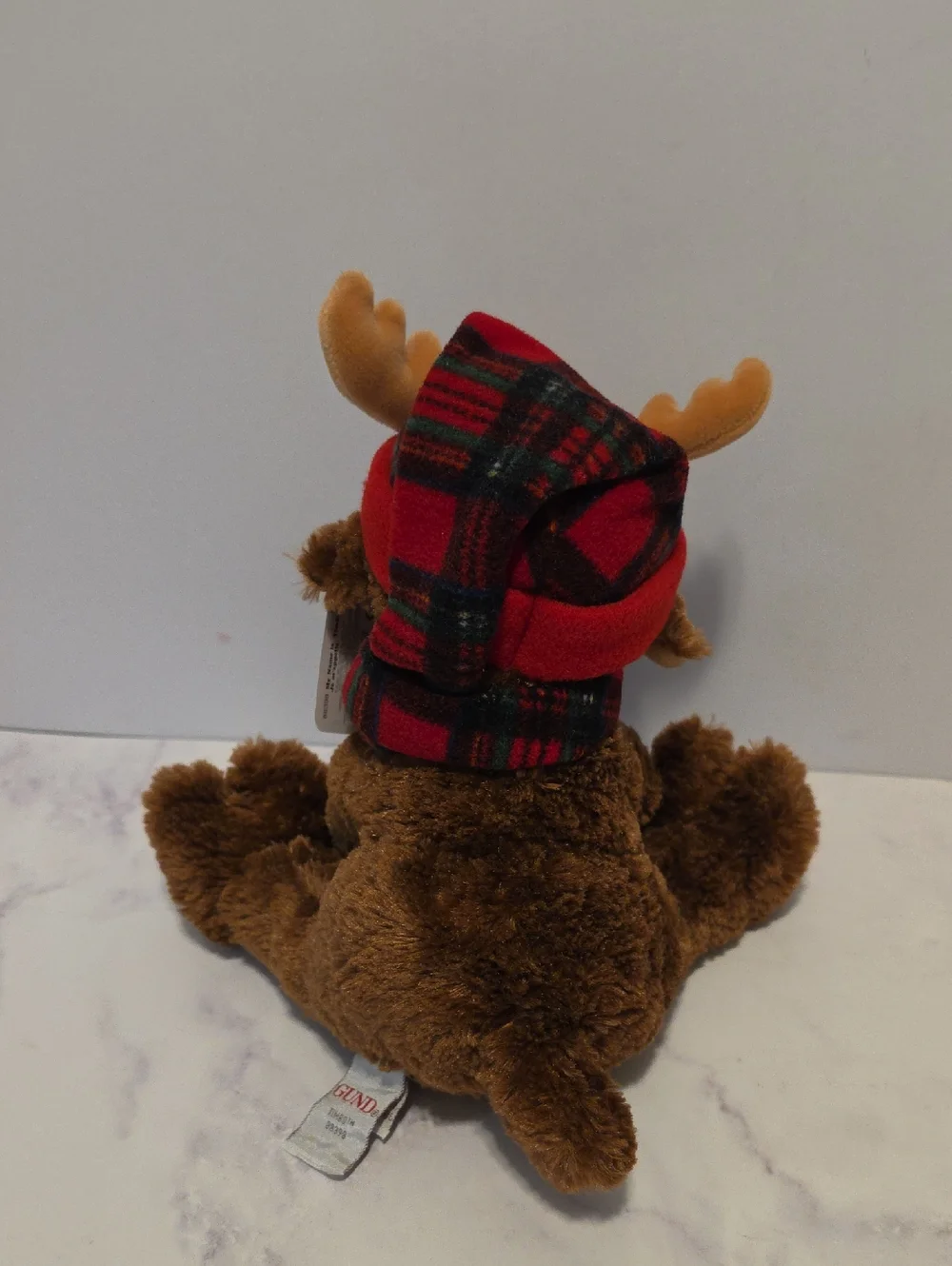 GUND Brown Moose Plush with Red Plaid Hat and Scarf Brand New